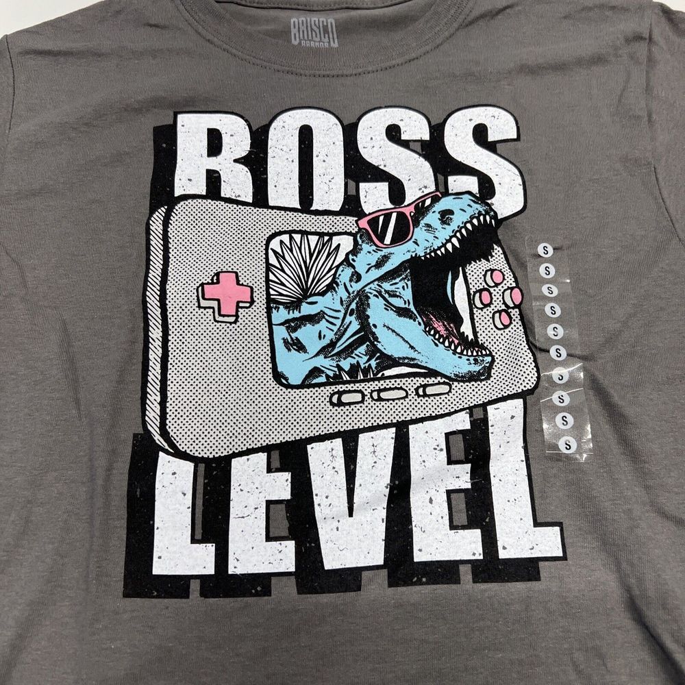 Brisco Bramos Boss Level Dinosaur Video Controller Shirt Gray Size Childs Sm New